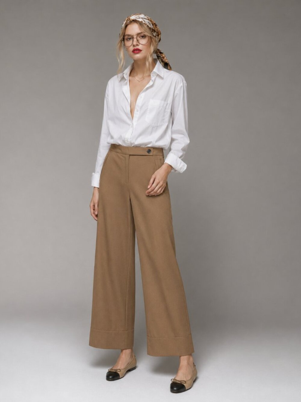Massimo Dutti Cropped Wide Leg Wool Trousers Office Resort Camel Size 8